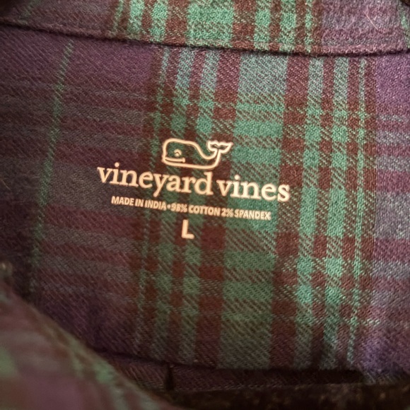 Vineyard Vines Boys Large 14/16 Navy Green Plaid Flannel Button Down Shirt - Picture 5 of 8